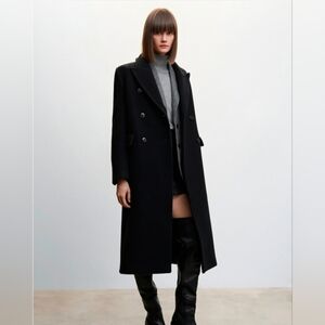 MNG By Mango Black Wool Double Breasted Long Trench Coat XS